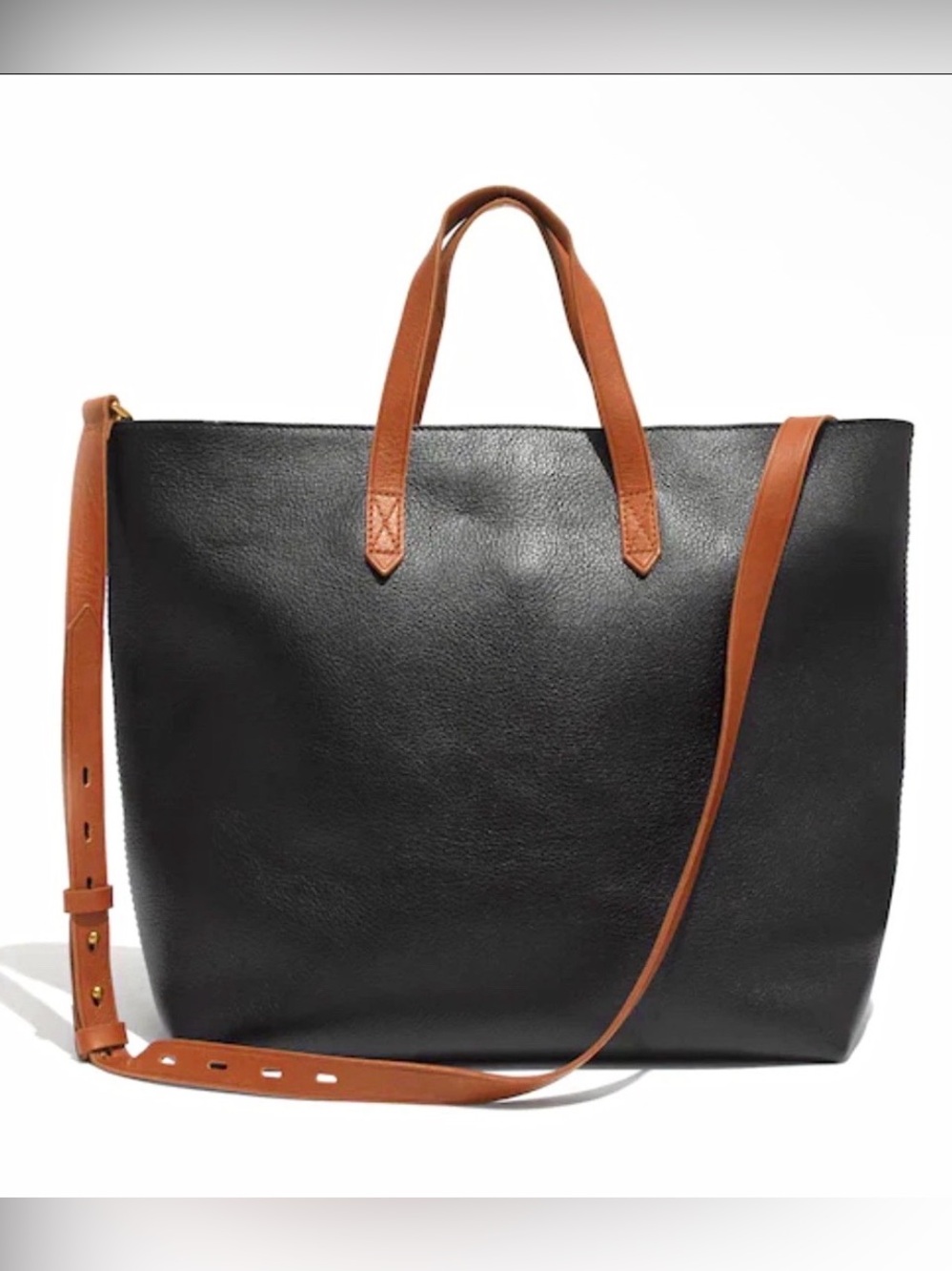 Madewell Black Leather Tote with Tan Straps